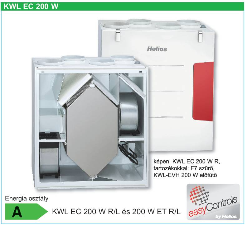 Helios KWL EC 200 W ET L központi szellőztető