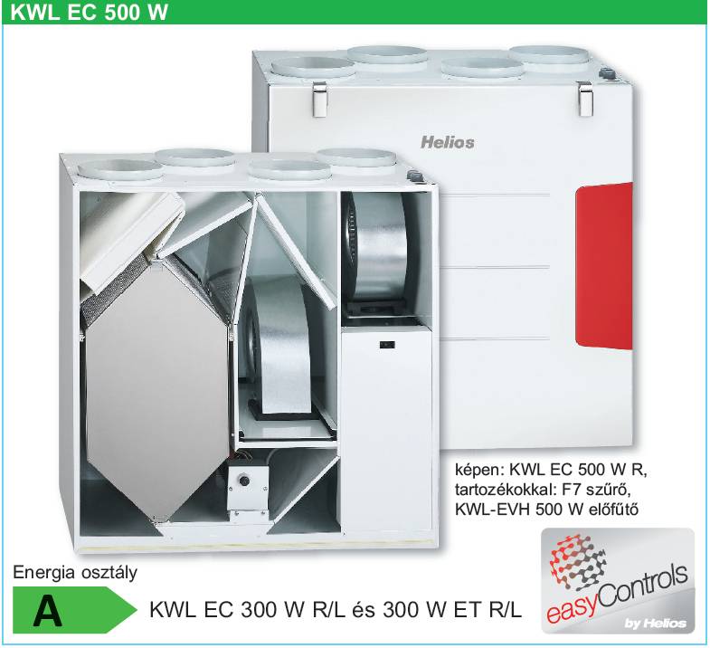 Helios KWL EC 500 W L központi szellőztető